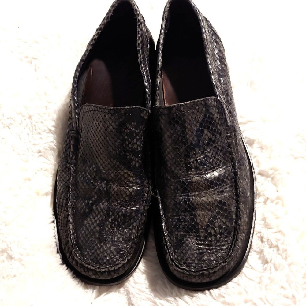 Echt Leder Vrai Cuir Snakeskin Womens Grey Made in Italy Loafers 40